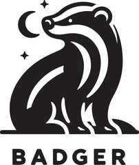 Minimal Black and White Badger Silhouette Vector Icon