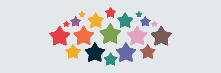 Obraz premium Multicolor star icons in various sizes on white background