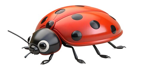 Obraz premium Cute 3d rendered ladybug with black spots on a white background