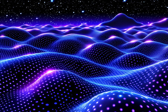 Digital Topography of Glowing Waves Beneath a Starry Sky - Powered by Adobe