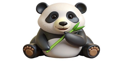 Cute cartoon panda sitting and holding a bamboo stalk with a happy expression
