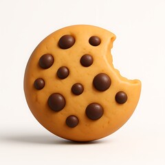 Fototapeta premium A chocolate chip cookie with a bite taken out isolated on white background