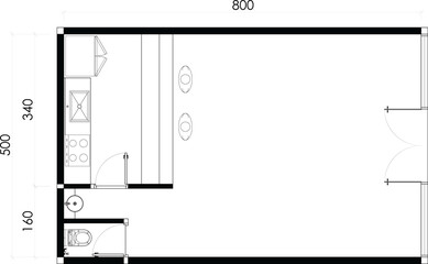 Cafe and Restaurant Floor Plan with Dining Area and Kitchen - Top View Layout. 15