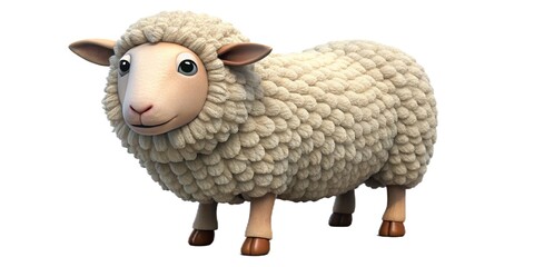 Cute cartoon sheep with fluffy wool standing on white background