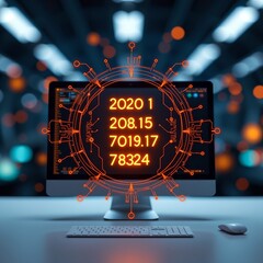 ai innovation system icon with macro front view of digital network and computer screen.