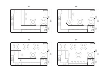 Cafe and Coffee Shop Floor Plans - Set of 4 Diverse Layouts. 16