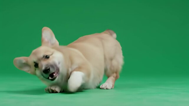 Corgi Pup Ready to Pounce on Green Screen
