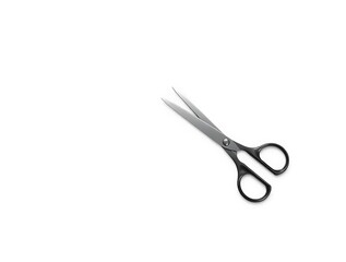 Obraz premium Isolated black handled scissors with sharp steel blades ready for cutting