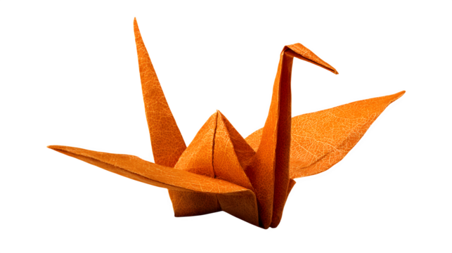 Orange Origami Crane, isolated on transparent background