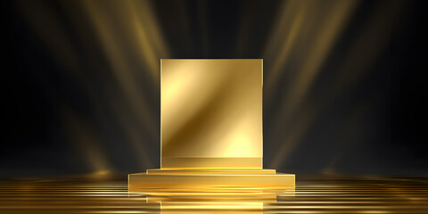 Obraz premium award plaque gold glossy luxury empty square winner trophy template for business finance technology prize of achievement display. generative ai