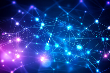 Fototapeta premium Digital Mesh Network on Dark Gradient Background with Glowing Nodes and Lines
