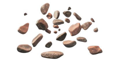 Scattered Brown and Orange Rocks and Stones on a Transparent Background for Natural Design