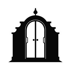 Fototapeta premium Classic double door entrance silhouette with panels for grand building or home design