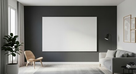 Modern Living Room with Large Blank Canvas and Minimalist Furniture