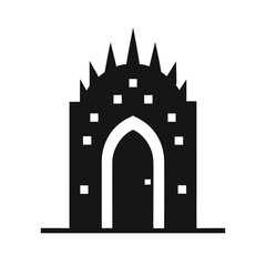 Fototapeta premium Medieval castle door silhouette with studs for fantasy stories and fortress illustration