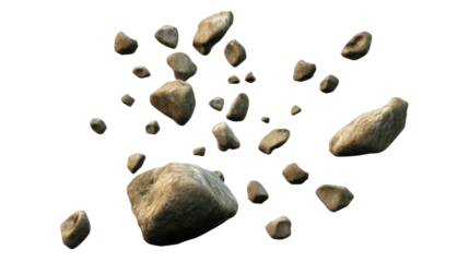 Scattered Varied Rocks and Stones on Transparent Background for Nature and Landscape Usage