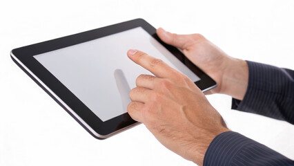 Person using a tablet device with fingers on the screen.