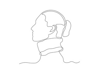Abstract neck brace, neck injury, cervical osteochondrosis. continuous single one line art hand drawing sketch logo