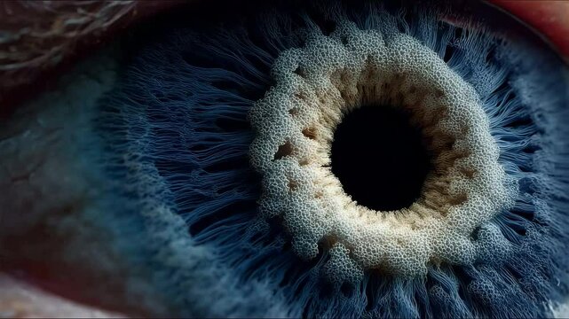 Visualizing the intricate structure of consciousness in the form of a fractal blue Iris in a human eye, this mesmerizing image evokes a sense of wonder and introspection.