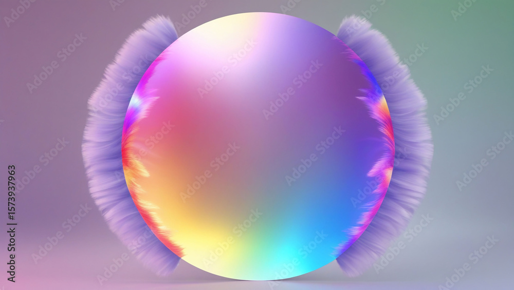 Fototapete abstract rainbow sphere with fuzzy clouds, colorful gradient orb, pastel background, modern design e