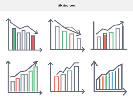 Six set icon Six Graph Icons Depicting Varying Trends for Data Visualization Purposes
