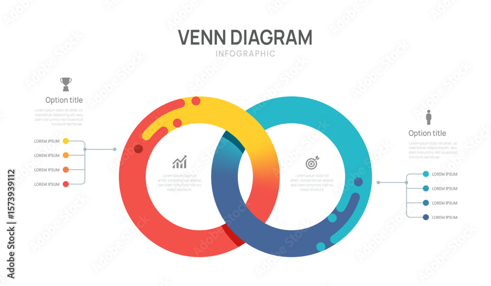 Wall mural venn diagram business infographic circle ring chart template 2 options, presentation with venn diagr