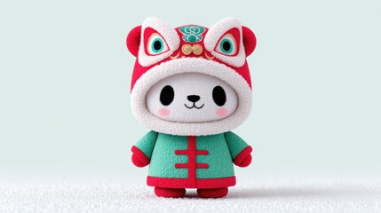 Fluffy panda dressed in traditional attire showcasing cultural heritage. Happy Chinese New Year