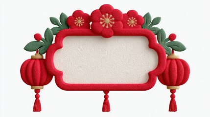 Celebratory Chinese New Year banner featuring traditional lanterns and floral decorations. Happy Chinese New Year