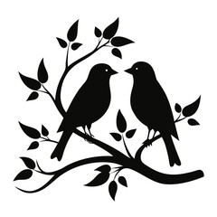 Two Birds on Branch Silhouette
