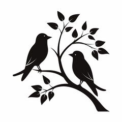 Two Birds on Branch Silhouette