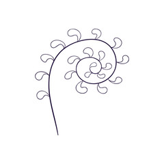 A plant or fern branch twisted in a spiral. A single element drawn with a pen or brush in the doodle style