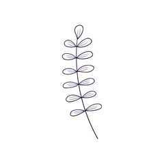 A doodle-style plant branch, hand-drawn on a white background. A single botanical element