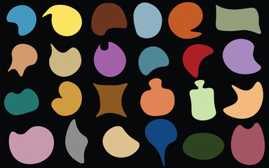 Bold abstract shape collection on black background  ideal for trendy modern graphics, retro cutouts, and creative collage elements in digital or print design
