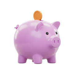 Obraz premium A pink piggy bank with a coin being inserted into the slot, isolated on a transparent background, png, cutout