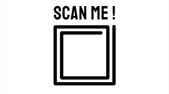 QR code scanning label animation. QR code scanning line icon. Scan Me! text above. Loop motion design
