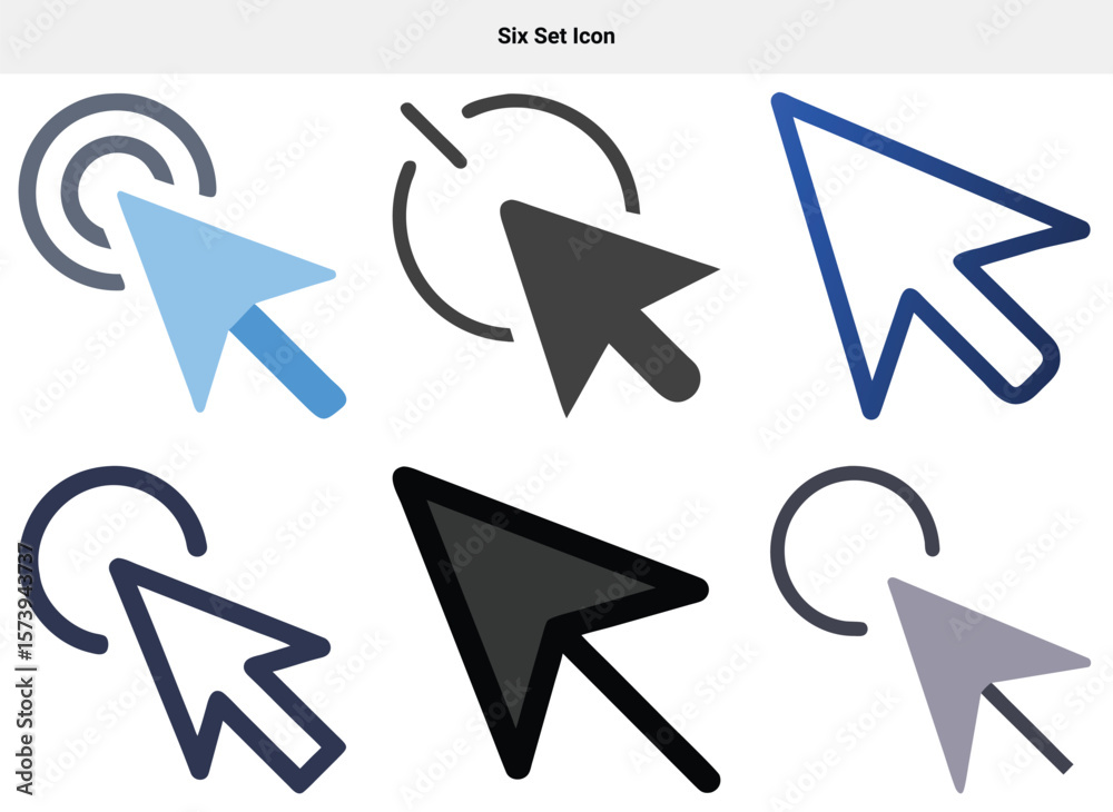 Fototapete Collection of Computer Mouse Cursors in Various Styles and Colors Six Set Icon