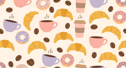Delightful Coffee and Pastry Seamless Pattern Coffee Shop, Bakery, Breakfast, Cafe, Dessert