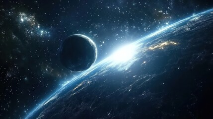 Obraz premium Earthrise, space, planet, sunrise, nebula, cosmos, exploration, travel, science fiction background