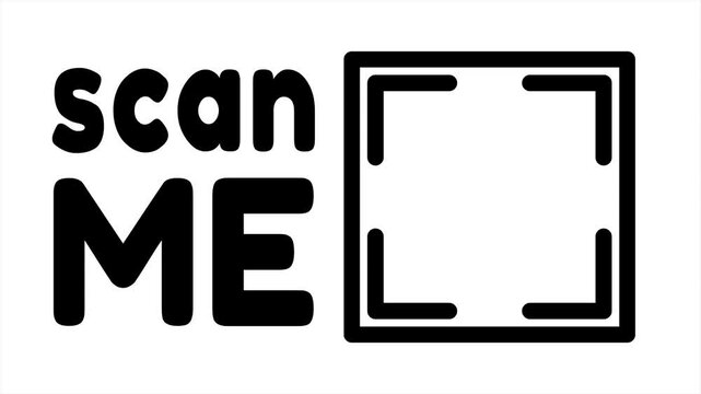 Square QR code scanning label animation. QR code scanning line icon. Scan Me text next to it. Loop motion design