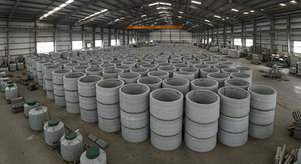 Concrete Well Rings Stored in Warehouse