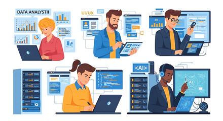 Data Analysts and Software Developers at Work Diverse Team Collaboration