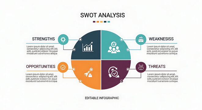 Editable SWOT Analysis Infographic Template Strengths, Weaknesses, Opportunities, Threats