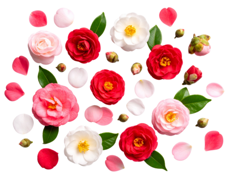 “Minimalist Horizontal Row of Carnation Stems with Blooms and Buds, isolated on a transparent background”