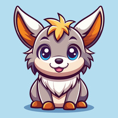 Cute cartoon animal, light gray fur, orange accents, large ears, big eyes, sitting pose