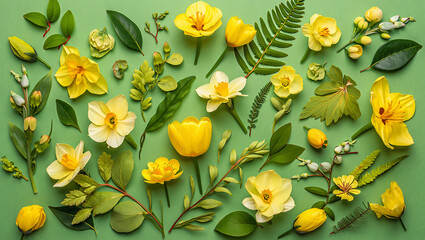 Yellow Spring Flowers and Greenery Arrangement yellow flowers