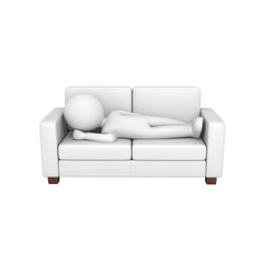 
3d cartoon man sleeping on sofa isolated on a white background