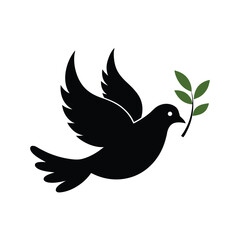 Peace dove carrying olive branch silhouette for unity hope and international peace art