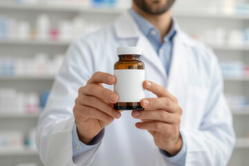 x-default Pharmacist Holding Pills Bottle