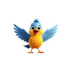 Cute blue cartoon bird character vector illustration with funny wings and beak