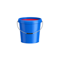 Blue plastic paint bucket with handle isolated on white